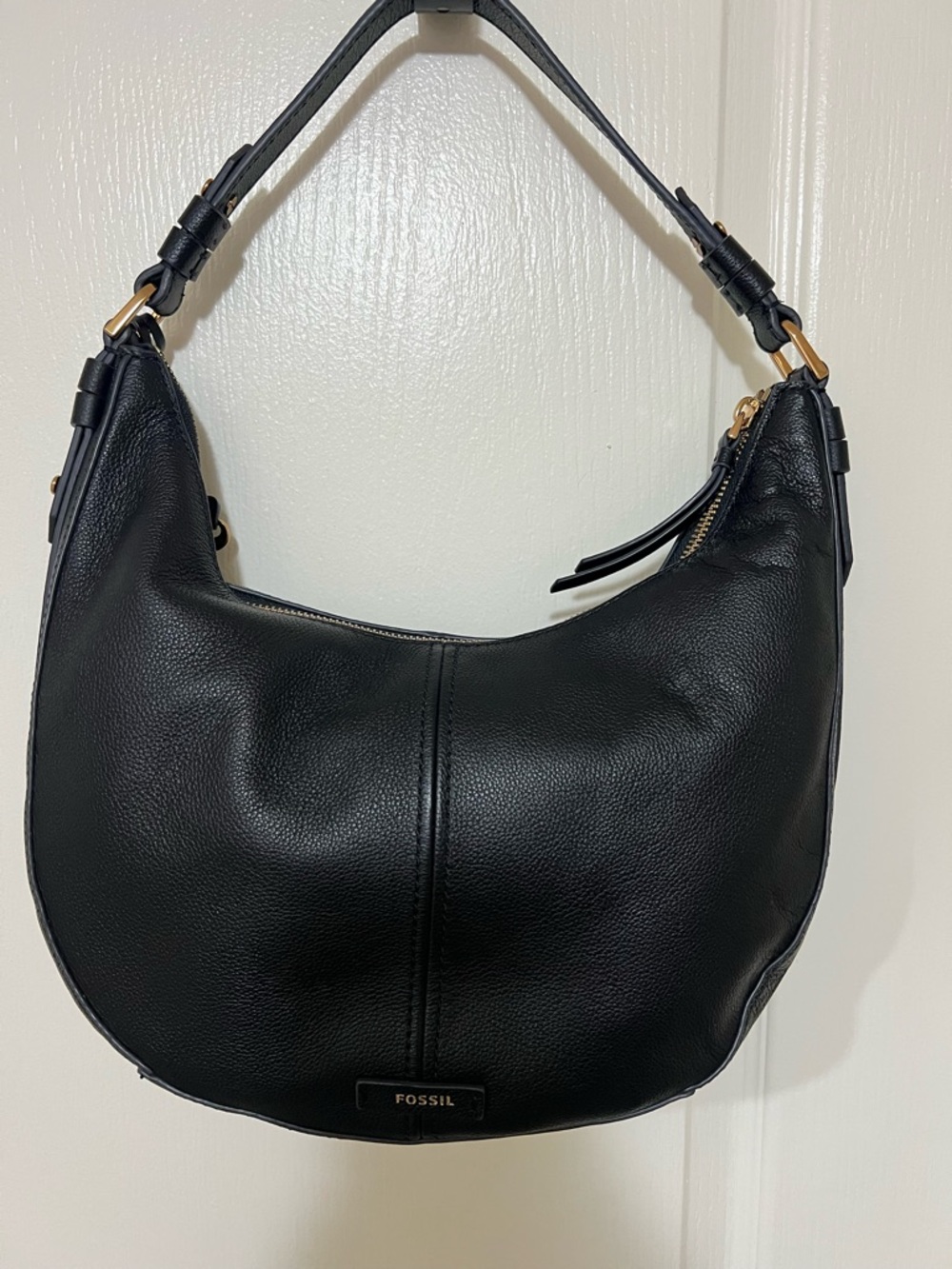 Fossil Black Pebbled Leather Hobo with Gold Hardware